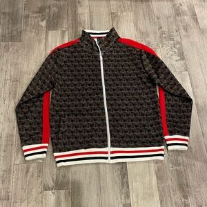 Men’s Bomber Style Jacket with Geometric Design striped collar size Medium